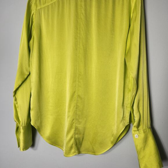 Frame The Standard Silk Shirt Button Down Blouse in Flash Lime Green Neon, S - Picture 10 of 12